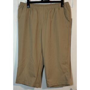 Kim Rogers Slip On Khaki Capris, Polyester, Front Pockets, Elastic Waist, 18W